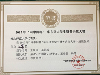 beat365学生在2017年“网中网杯”大学生财务决策大赛华东区决赛中荣获佳绩